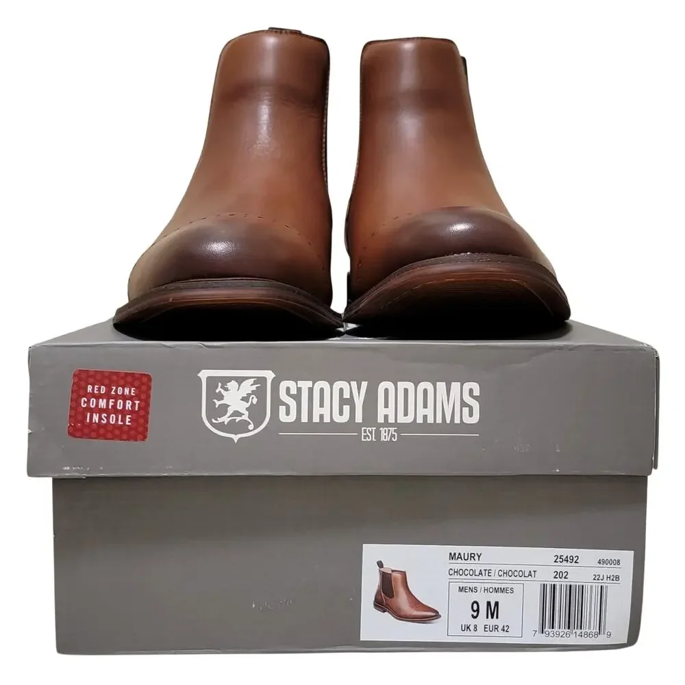 Stacy Adams Men Maury Slip On Cap Toe Chelsea Boots Size US 9M Chocolate Brown